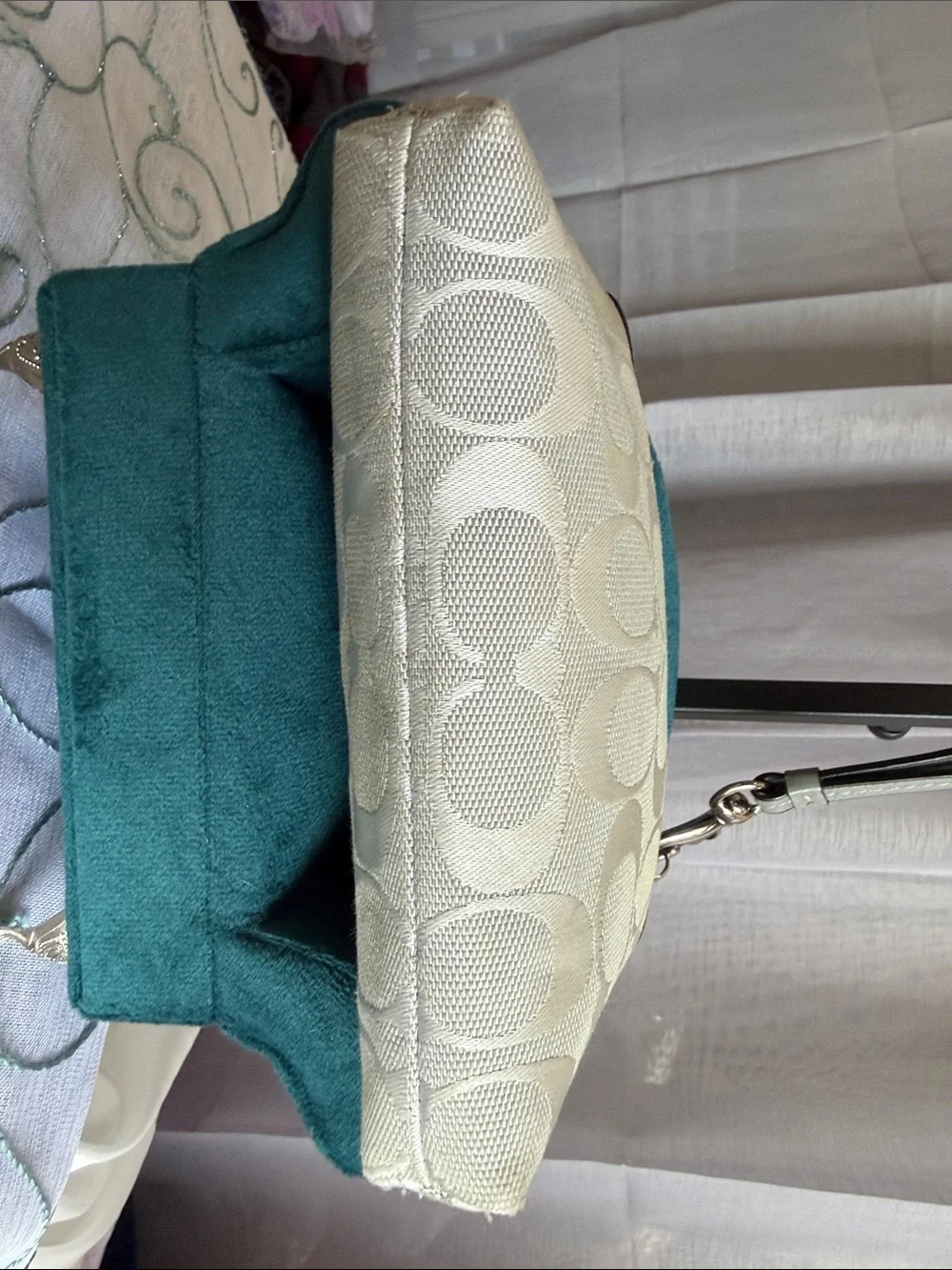 Coach Signature Canvas Wristlet with Silver Trim